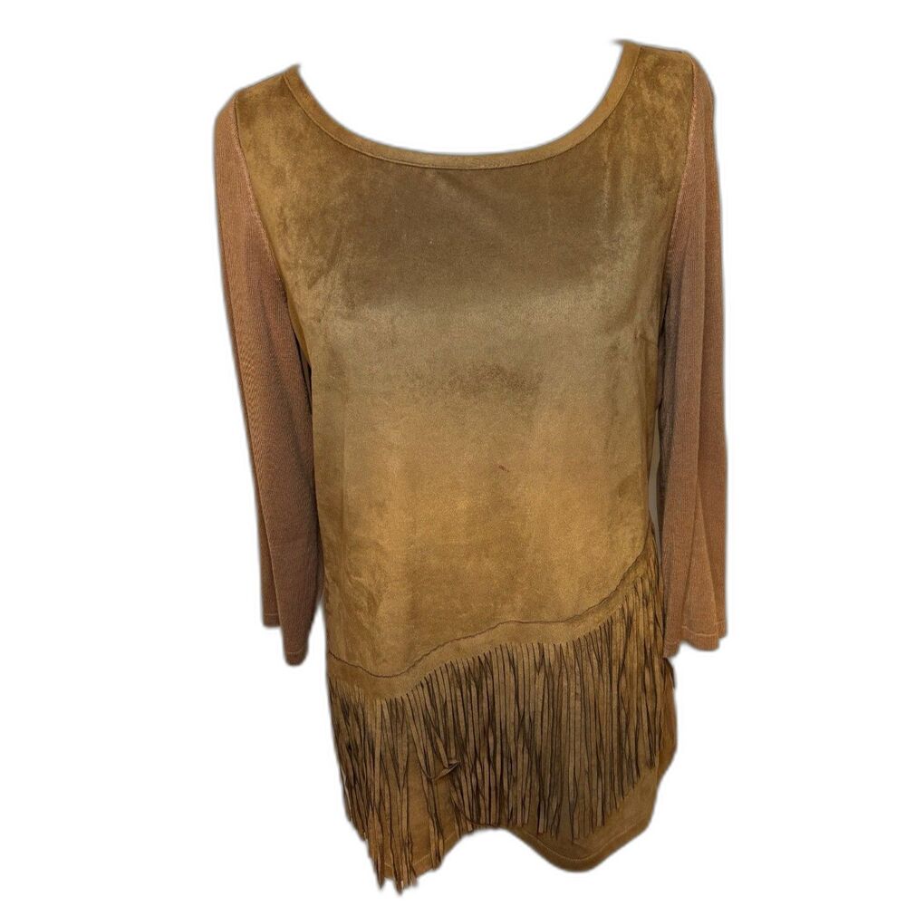 INC International Concepts Women's Faux Tan Suede Fringe Sweater